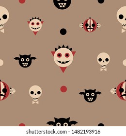 Vector pattern of vampires, pumpkins, skeletons and bats. Design for Halloween.