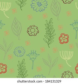 Vector pattern with various grass and leaves 
