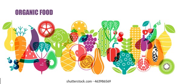 Vector pattern of vegetables. Organic fruits and vegetables template. 