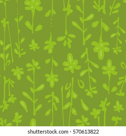 Vector pattern with vertical flowers on dark green grass background. Seamless pattern can be used for wallpaper, pattern fills, web page background,surface textures.