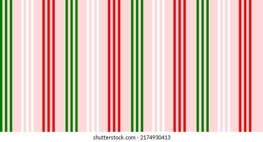 Vector pattern vertical stripe design. Red, green, white on light red background. Paper, cloth, fabric, dress, napkin, cover, bed printing, gift, present, wrap. Christmas, new year, happy concept.