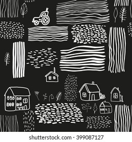 Vector pattern with village life. Original seamless background. Perfect for wallpaper, wrapping paper, textile, package design.