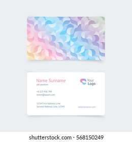 Vector pattern vintage business card with a pastel blue, pink pattern of waves, beauty, food, business, health, services. Simple and clean design with a logo. Creative layout corporate identity.