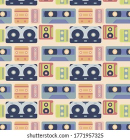 Vector pattern with vintage cassettes