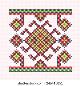 Vector pattern of the vintage cross-stitch geometric ornate, embroidered good like handmade cross-stitch ethnic.