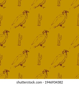 Vector pattern with vultures and cacti.