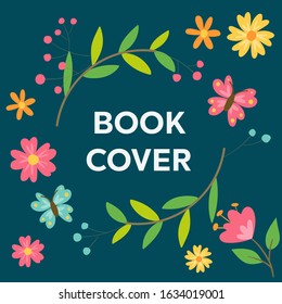 vector pattern wallpaper of colorful bright flower with green leaves on blue background | pamphlets, wallpapers, book covers, banners,