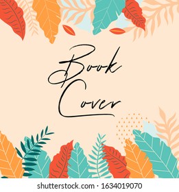 vector pattern wallpaper with multikind colorful leaves and dot pattern on orange light background | pamphlets, wallpapers, book covers, banners,