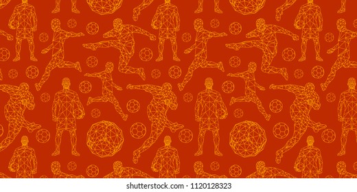 vector pattern wallpaper sport soccer players background championship elements symbols objects set equipment concept low-poly modeling 