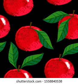 Vector pattern of watercolor red apple, hand drawn in 1950s or 1960s style. Concept for farmers market, organic food, natural product design, herbal tea, etc. Vintage textile print for home decor