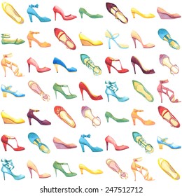 Vector pattern with watercolor shoes