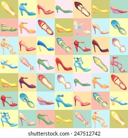 Vector pattern with watercolor shoes