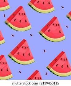 Vector pattern watermelon pattern on a blue background. Suitable for a cafe poster, vegetable and fruit store. The fruit patern reflects the summer mood