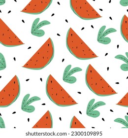 Vector pattern of watermelon on a white background. Vector illustration. Background for fabric, wallpaper, gift wrapping, packaging design.