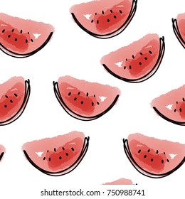 Vector pattern, watermelon, slices, summer, pieces, watercolor, cute drawings, print, elements for design, paint, watercolor, juicy, seasonal.