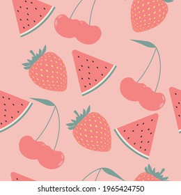 vector pattern with watermelon and strawberry. flat image of a pattern with tropical fruits.