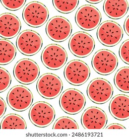 Vector pattern with watermelons. Bright and summery texture.