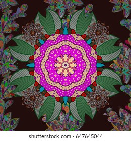 Vector pattern for wedding card illustration. Vintage decorative element on a colorful background. Invitation with colored mandala.