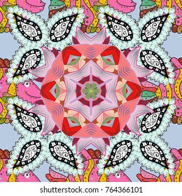 Vector pattern for wedding card illustration. Vintage decorative element on a neutral, white and pink colors. Invitation with colored mandala.