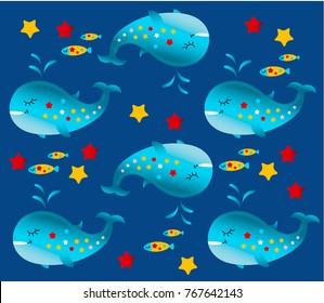 Vector pattern with whales. Pattern for kids. Seamless pattern. Illustration for children