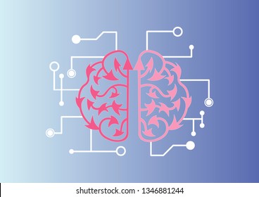Vector pattern in which the brain is in the form of a scheme with arrows.
