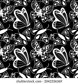 Mariposas blancas con patrón vectorial. Hermosos insectos. Para imprimir en tela.