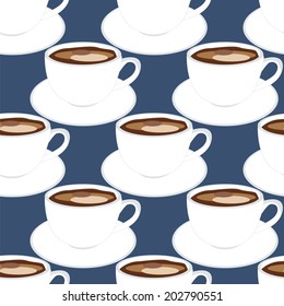 vector pattern with white cup and saucer with coffee