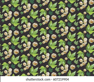 Vector pattern with white currant's berries and leaves