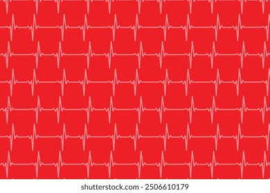 A vector pattern of white ECG heart rate lines on a red background. This design is ideal for medical, healthcare, and cardiology-related graphics.