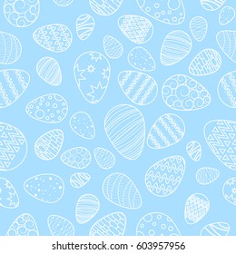 Vector, Pattern of white eggs. Easter. Seamless background. blue 