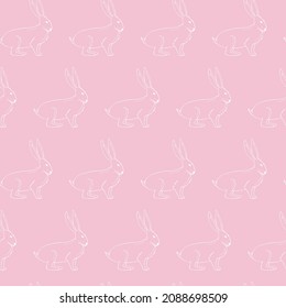 Vector pattern white hares on a pink background. For printing on fabric, paper and the like.