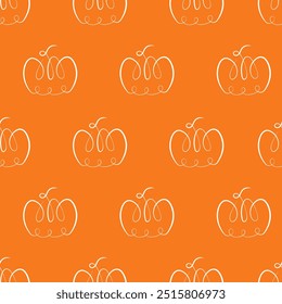 Vector pattern with white stylized pumpkin on orange background