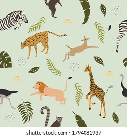 Vector pattern with wild animals and branches