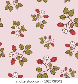 Vector pattern with wild strawberries. Light colors.