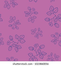 Vector pattern with wild strawberries. Light colors Spring Summer