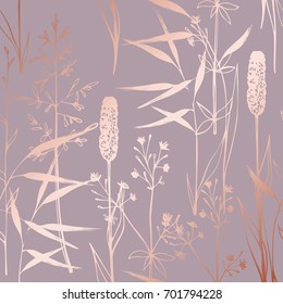 Vector pattern with wildflowers imitating the surface of pink gold. Decorative background for design of cards, cases, packaging, covers and much more