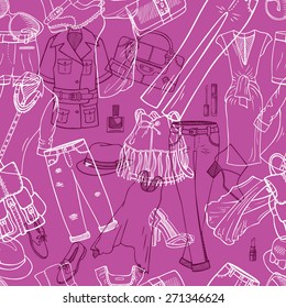 Vector pattern of women's clothes. Fashion collection. Flat Style. Womens Look.