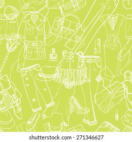 Vector pattern of women's clothes. Fashion collection. Flat Style. Womens Look.