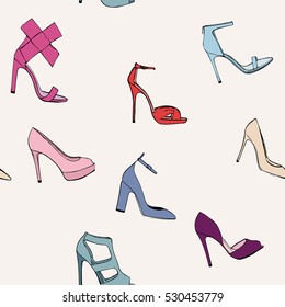 Vector pattern with women's shoes with high heels