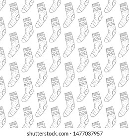 Vector pattern with wool socks. Illustration in the style of doodle. Linear ornament