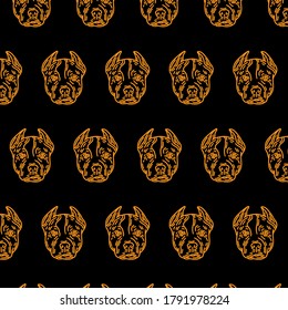 Vector  pattern wth hand drawn illustration of pitbull dog  isolated. Tattoo artwork. Template for card, poster, banner, print for t-shirt, pin, badge, patch.