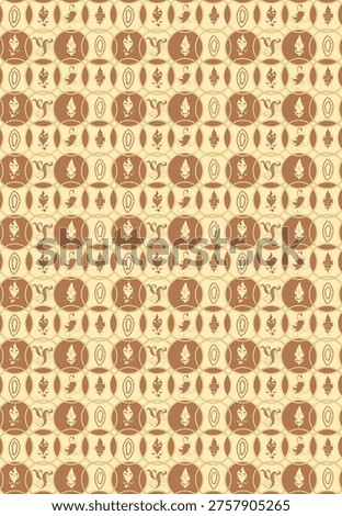 A vector pattern of yellow rings and unusual elements inside them.