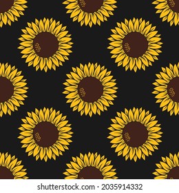 Vector pattern with yellow sunflowers on a yellow with leopard print on white background.