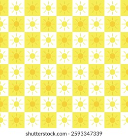 Vector pattern with yellow suns in squares