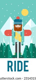 Vector pattern for your phone case with nice snowboarder (flat design)