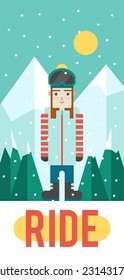 Vector pattern for your phone case with nice snowboarder (flat design)