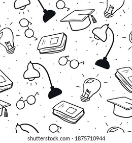 Vector PatternBack to School Books Doodle Black And White Study 