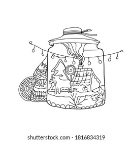 Vector patterned coloring, colorless winter Christmas doodle.