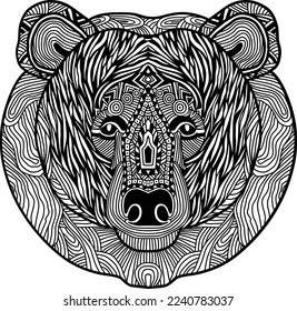 Vector Patterned head of bear on white background. African, indian, totem, tattoo, zentangle, aztec design. For design of a t-shirt, bag, postcard, a poster and so on.