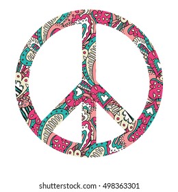 Vector patterned peace sign. Hippy  happiness symbol.